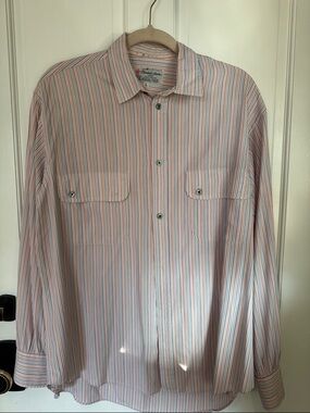 Turnbull & Asser Pink and Blue Striped Button-Down Shirt